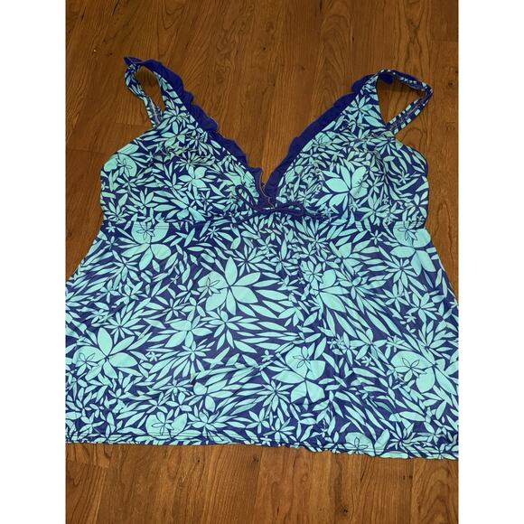 Kim Rogers Floral Tankini Ruffle Swim Top Tie 22W Beachy Classy Tropical - Picture 1 of 5